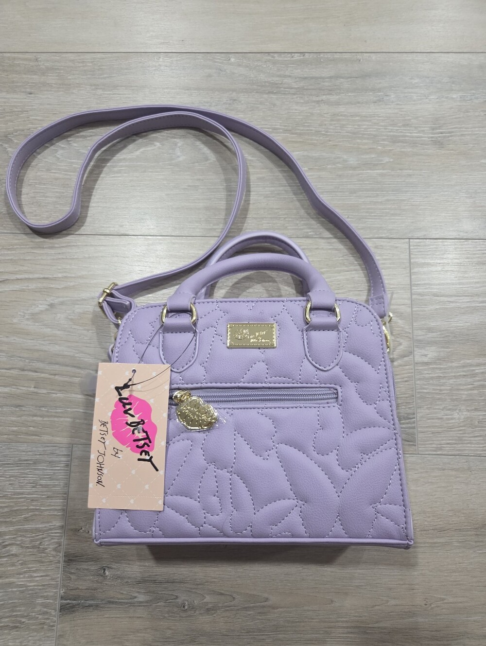 Betsey Johnson Small Pastel Purple Satchel Butterfly Quilted Crossbody Bag New